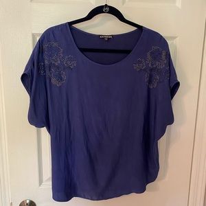 Express Navy Blue Beaded Top